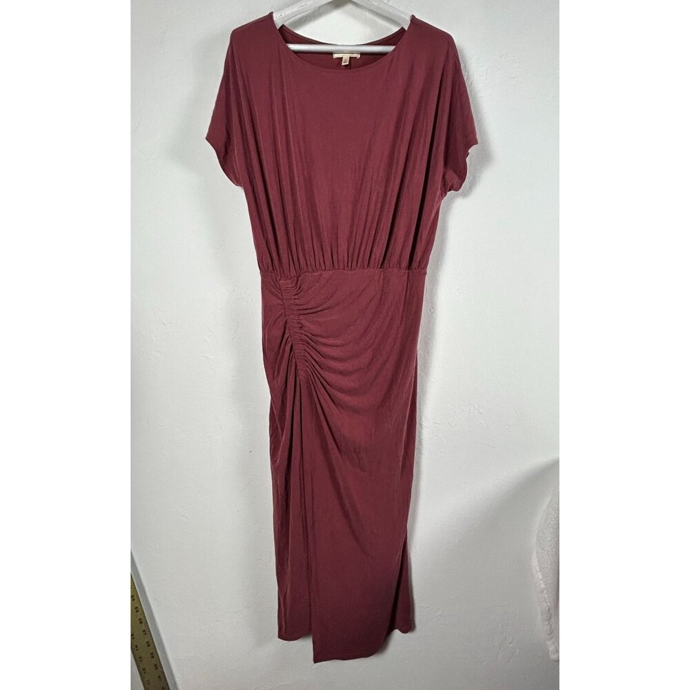 Moulinette Soeurs Womens Burgundy Ruched Midi Dress Medium Short Sleeve Stretch